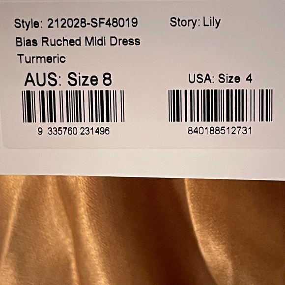 NWT - Shona Joy - LILY BIAS RUCHED MIDI DRESS - TUMERIC - Picture 2 of 7